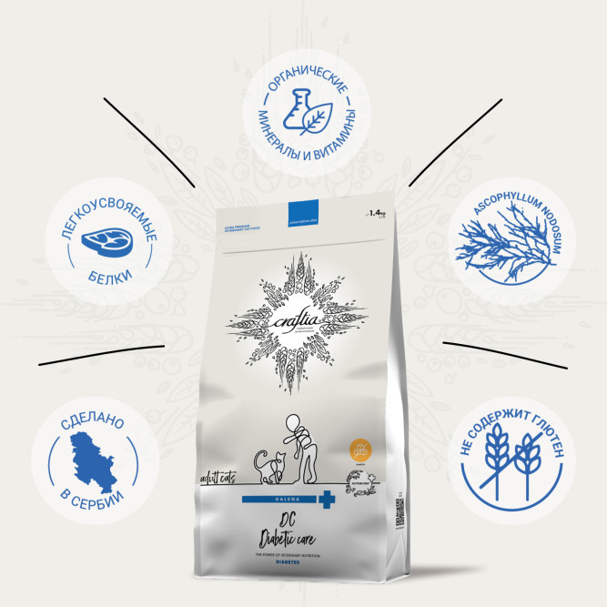 Craftia Galena Cat Diabetic Care сухой диетический корм для взрослых кошек при сахарном диабете - 1,4 кг