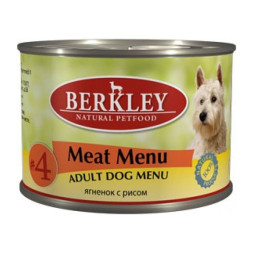 Berkley Adult Dog Menu Meat Menu № 4 паштет с натуральным мясом ягнёнка с рисом, оливковым маслом и ароматным бульоном - 200 г х 6 шт