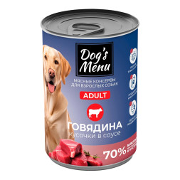 Dog`s Menu влажный корм для взрослых собак с говядиной, кусочки в соусе, в консервах - 340 г х 6 шт