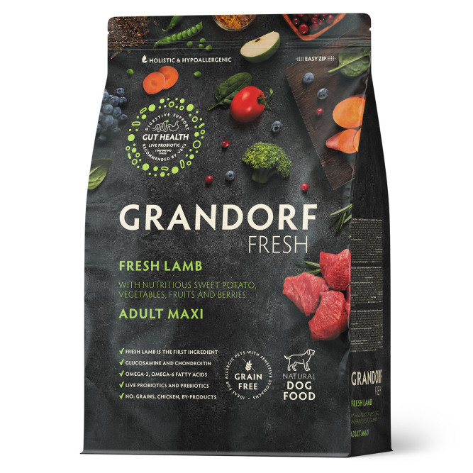 Grandorf Fresh Dog Adult Maxi Lamb&amp;Sweet Potato сухой беззерновой корм с живыми пробиотиками для взрослых собак крупных пород с ягненком и бататом - 10 кг