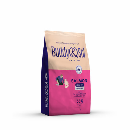 Buddy&amp;Sol Premium Hair&amp;Skin сухой корм для взрослых кошек для кожи и шерсти с лососем - 8 кг