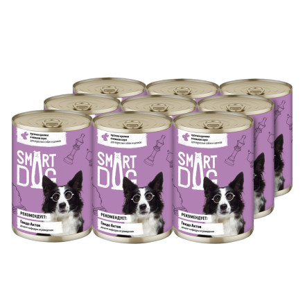 Smart Dog консервы для взрослых собак и щенков с кроликом кусочки в соусе - 400 г х 9 шт