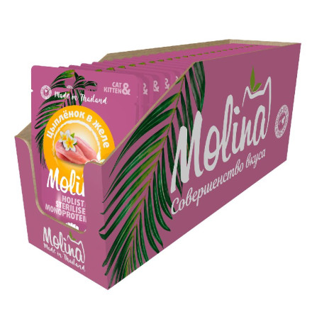 Molina влажный корм для котят и кошек с цыпленком, в желе, в паучах  - 70 г x 24 шт