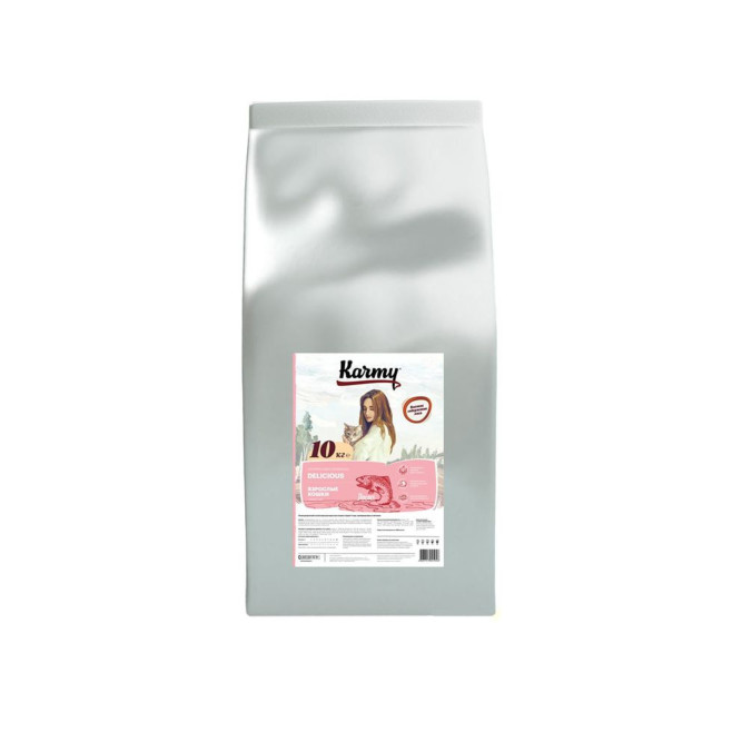Karmy Delicious сухой корм для взрослых кошек, привередливых в питании, с лососем - 10 кг