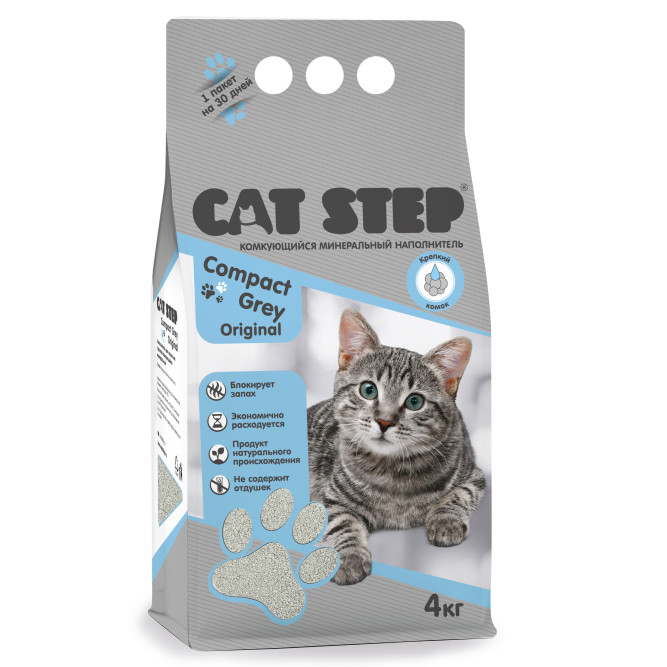 Cat Step Compact Grey Original наполнитель комкующийся минеральный - 4 кг