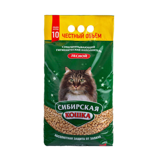 Сибирская Кошка "Лесной" древесный наполнитель для кошачьего туалета - 10 л (6,5 кг)