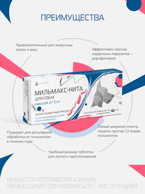 Мильмакс таблетки антигельминтные для собак весом от 5 кг - 2 таблетки