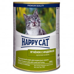 Happy Cat Adult влажный корм для врослых кошек с ягненком ииндейкой в консервах - 400 г (24 шт в уп)