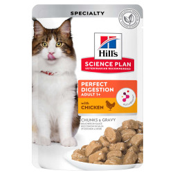 Hills Science Plan Perfect Digestion влажный корм для взрослых кошек, для идеального пищеварения с курицей, в паучах - 85 г x 12 шт