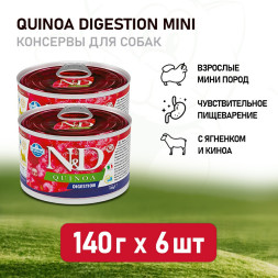 Farmina N&amp;D Quinoa Dog Digestion Mini влажный беззерновой корм для взрослых собак мелких пород с проблемами пищеварения с киноа и ягненком - 140 г (6 шт в уп)