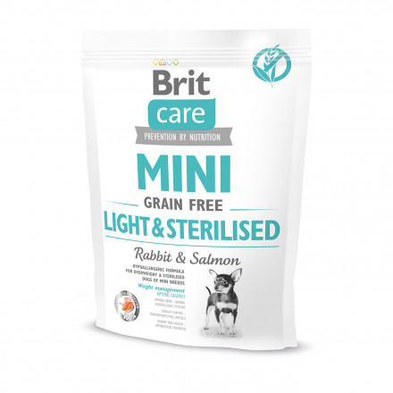Сухой беззерновой корм Brit Care для собак мелких пород с ожирением или стерилизованных с кроликом - 400 г