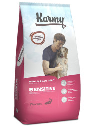 Karmy Sensitive Medium &amp; Maxi сухой корм для взрослых собак средних и крупных пород с чувствительным пищеварением, с лососем - 14 кг
