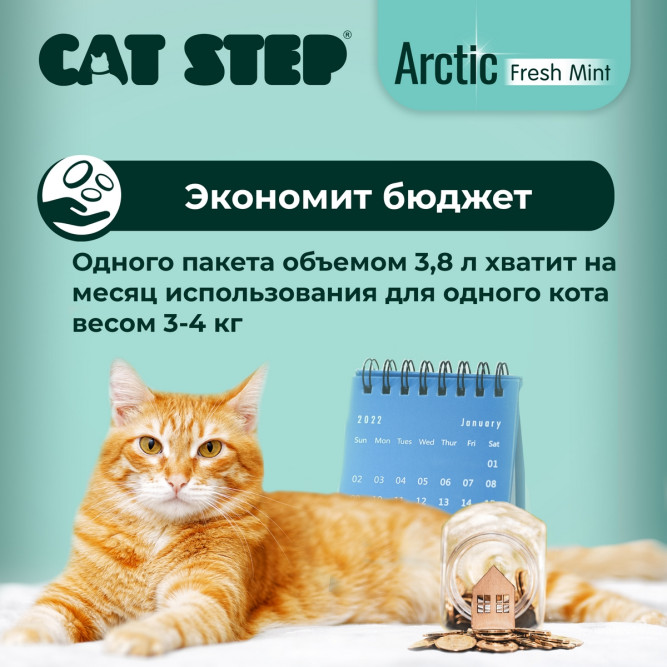 Cat Step Arctic Fresh Mint наполнитель впитывающий силикагелевый с ароматом мяты - 3,8 л (1,7 кг)