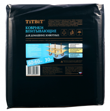 TiTBiT коврики впитывающие для ухода за домашними животными 60х60 см - 30 шт