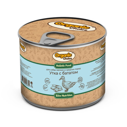 Organic Сhoice влажный корм для взрослых собак мелких и средних пород утка с бататом, в консервах - 240 г х 12 шт