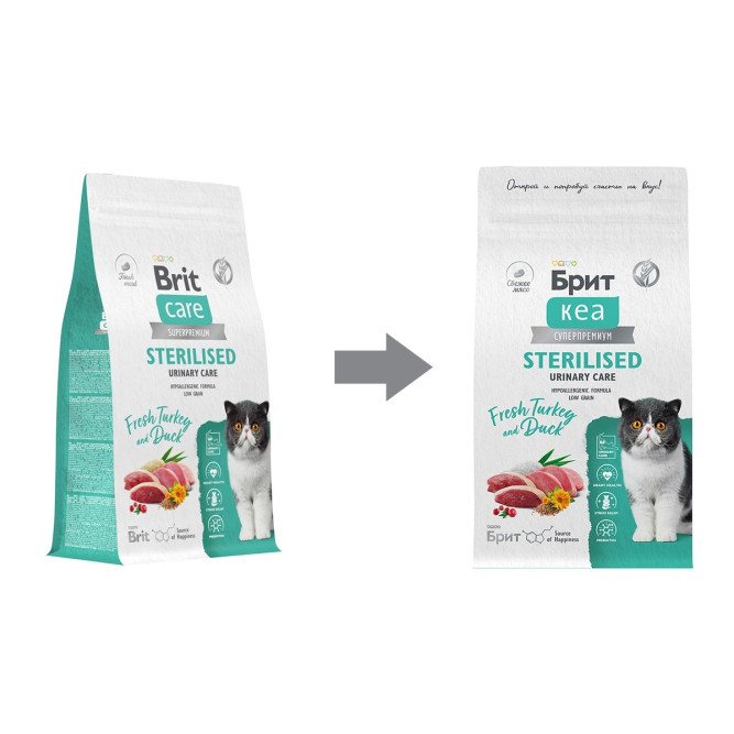 Брит Кеа Cat Sterilised Urinary Care сухой корм для стерилизованных кошек для профилактики МКБ, с индейкой и уткой - 1,5 кг