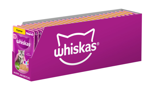 Whiskas влажный корм для котят от 1 до 12 месяцев, паштет с курицей, в паучах - 75 г х 28 шт