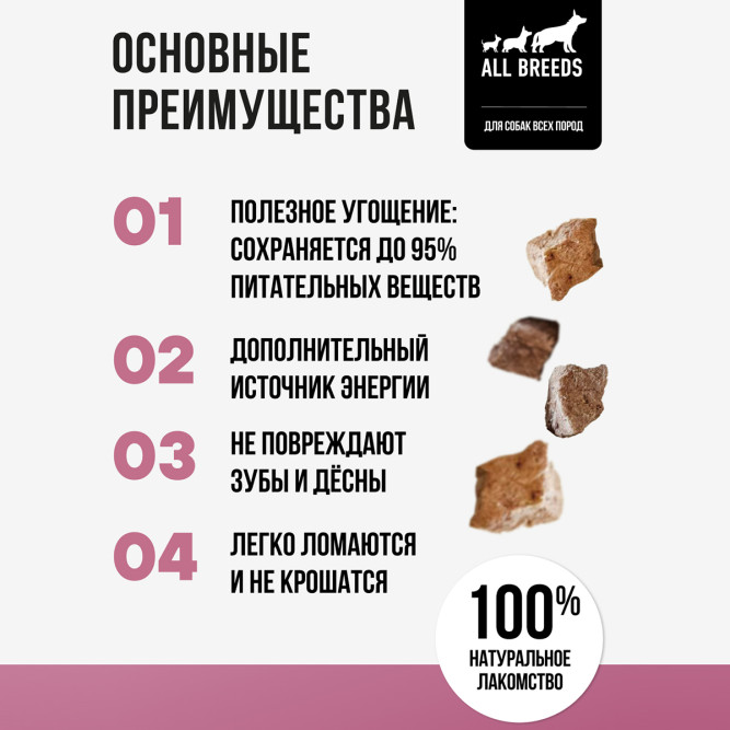 BOWL WOW лакомство сублимированное для взрослых собак и щенков всех пород, легкое говяжье - 30 г