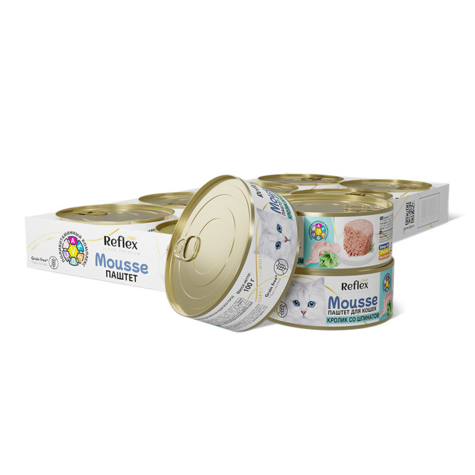 Reflex Gold влажный корм для взрослых кошек, кролик со шпинатом, паштет - 100 г х 8 шт