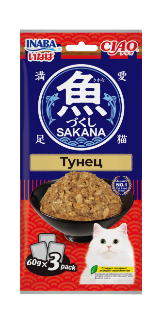 Inaba Ciao Sakana влажный дополнительный корм для взрослых кошек с тунцом, в паучах - 60 г х 3 шт