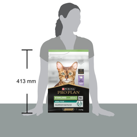 Pro Plan Sterilised сухой корм для взрослых кошек для поддержания здоровья почек после стерилизации с индейкой - 3 кг