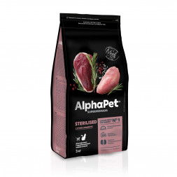 AlphaPet Superpremium сухой полнорационный корм для взрослых стерилизованных кошек и котов с уткой и индейкой - 3 кг