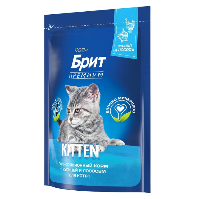 Брит Премиум Cat Kitten сухой корм для котят с курицей и лососем - 400 г