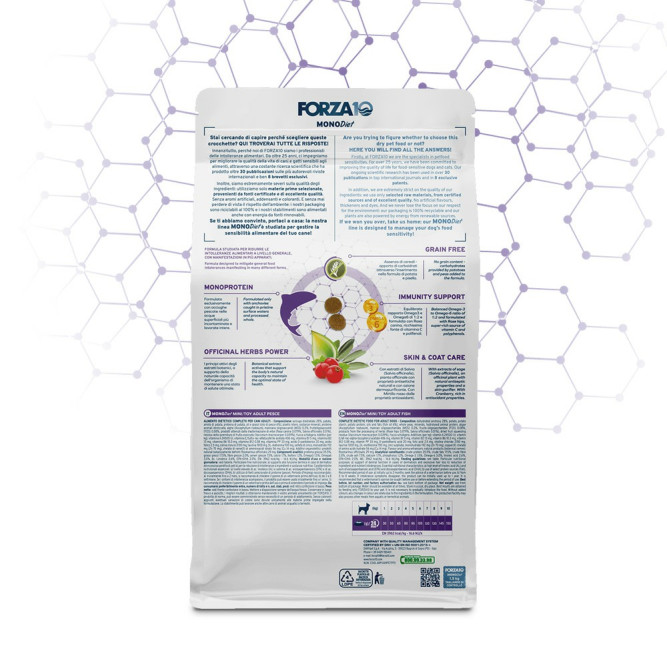 Forza10 MonoDiet Sensitive Skin Mini&amp;Toy Adult сухой гипоаллергенный корм для взрослых собак мелких пород с чувствительной кожей и шерстью, с рыбой - 1,5 кг