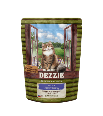 Dezzie Indoor Adult Cat сухой корм для взрослых кошек, живущих в помещении с курицей и говядиной - 400 г