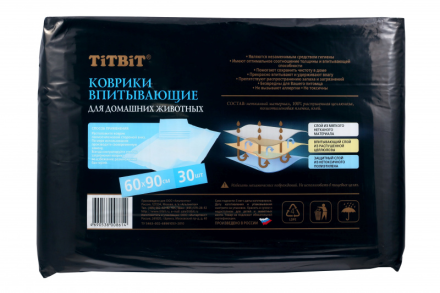 TiTBiT коврики впитывающие для ухода за домашними животными 60х90 см - 30 шт