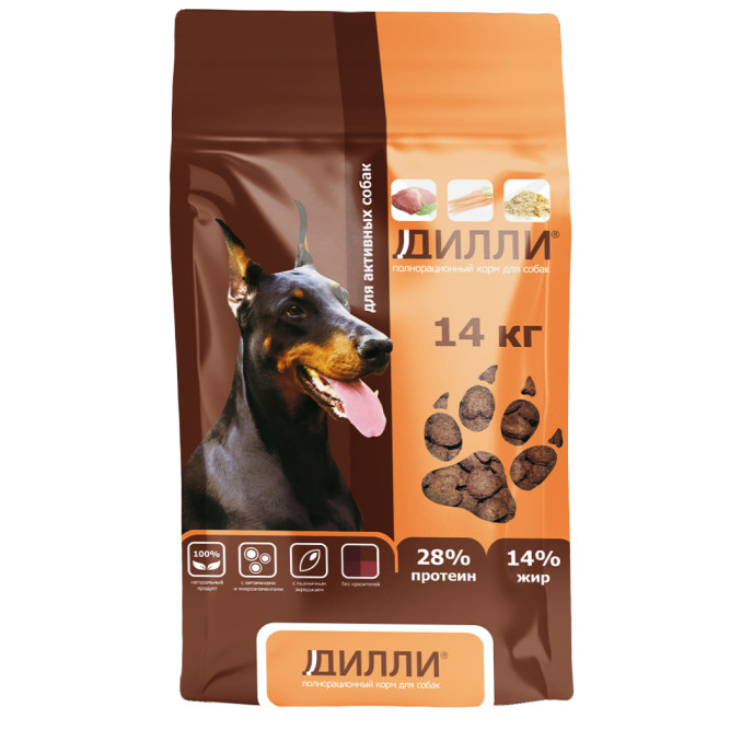 Дилли сухой корм для активных собак - 14 кг
