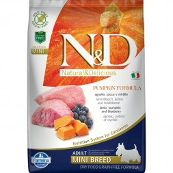 Farmina N&amp;D Pumpkin Dog Grain Free Lamb &amp; Blueberry Adult Mini сухой беззерновой корм для взрослых собак мелких пород с ягненком, черникой и тыквой - 7 кг