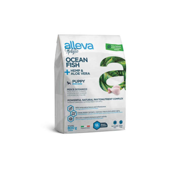 Alleva Holistic Puppy/Junior Ocean Fish Mini сухой корм для щенков и юниоров с океанической рыбой, коноплей и алое вера - 800 г