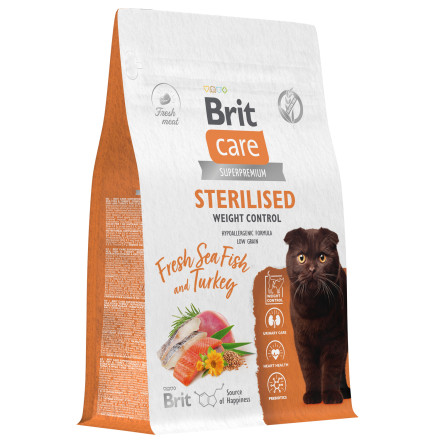 Brit Care Cat Sterilised Weight Control сухой корм для стерилизованных кошек для контроля веса, с морской рыбой и индейкой - 400 г