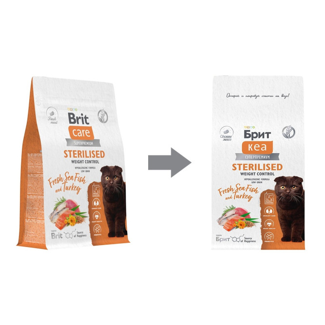 Брит Кеа Cat Sterilised Weight Control сухой корм для стерилизованных кошек для контроля веса, с морской рыбой и индейкой - 400 г