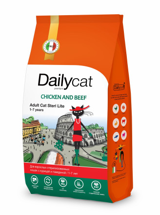 Dailycat Casual Line Adult Steri Lite для взрослых стерилизованных кошек с курицей и говядиной - 400 г