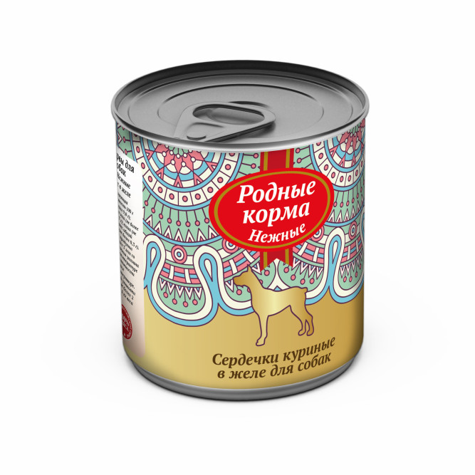 Родные Корма "Нежные" влажный корм для взрослых собак Сердечки куриные в желе в консервах - 240 г х 12 шт