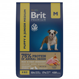 Brit Premium Dog Puppy and Junior Medium сухой корм для щенков и молодых собак средних пород с курицей - 8 кг