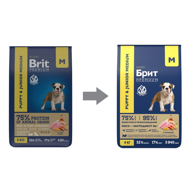 Брит Премиум Dog Puppy and Junior Medium сухой корм для щенков и молодых собак средних пород с курицей - 8 кг