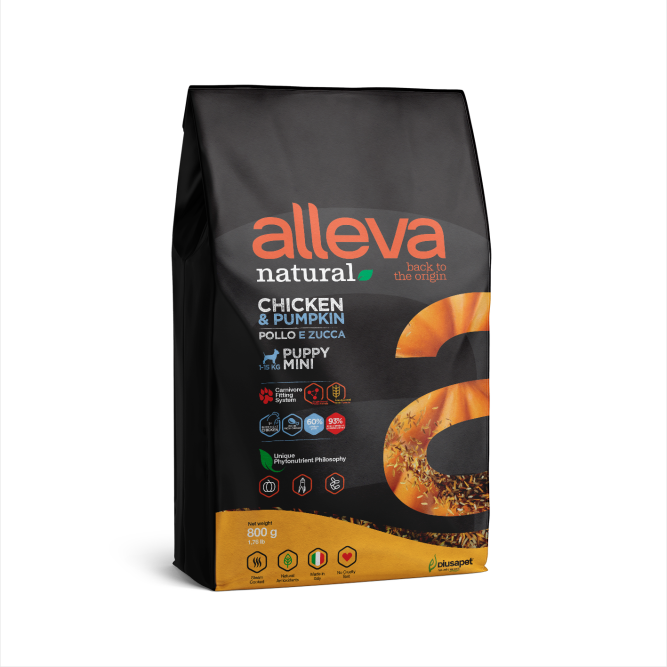 Alleva Natural Puppy Chicken &amp; Pumpkin Mini сухой корм для щенков с курицей и тыквой - 800 г