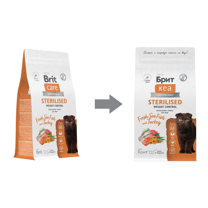 Брит Кеа Cat Sterilised Weight Control сухой корм для стерилизованных кошек для контроля веса, с морской рыбой и индейкой - 1,5 кг