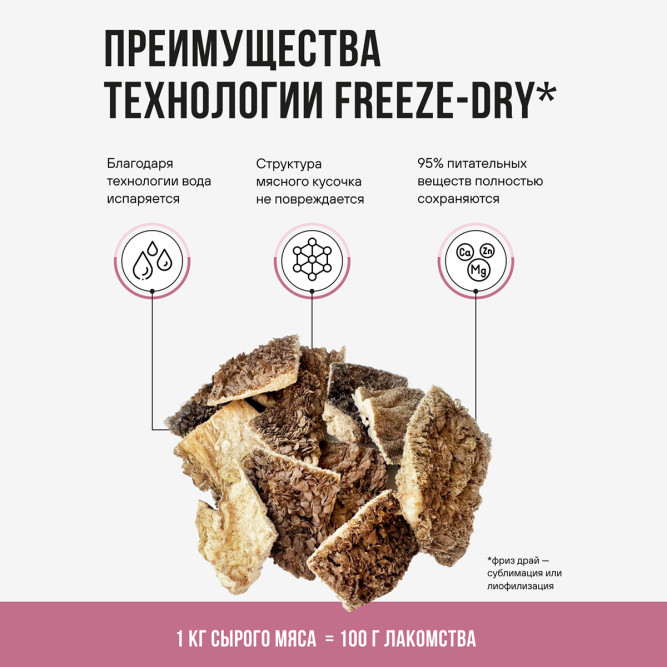 BOWL WOW лакомство сублимированное для взрослых собак и щенков всех пород, рубец говяжий - 65 г