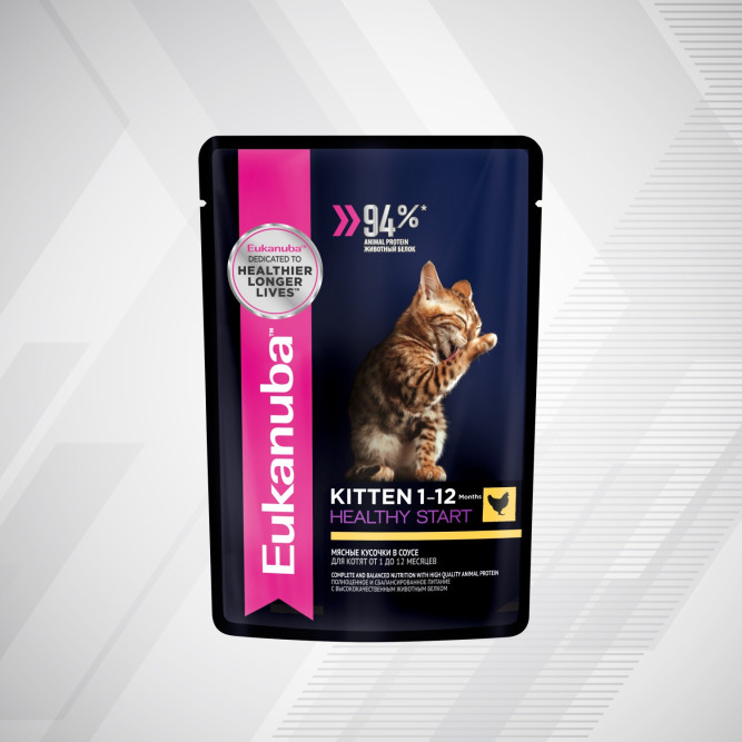 Eukanuba Kitten Healthy Start влажный корм для котят с курицей в соусе, в паучах - 85 г х 28 шт