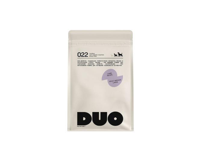 DUO Nutrition сухой полнорационный корм для взрослых собак средних и крупных пород с ягненком и рисом - 1 кг