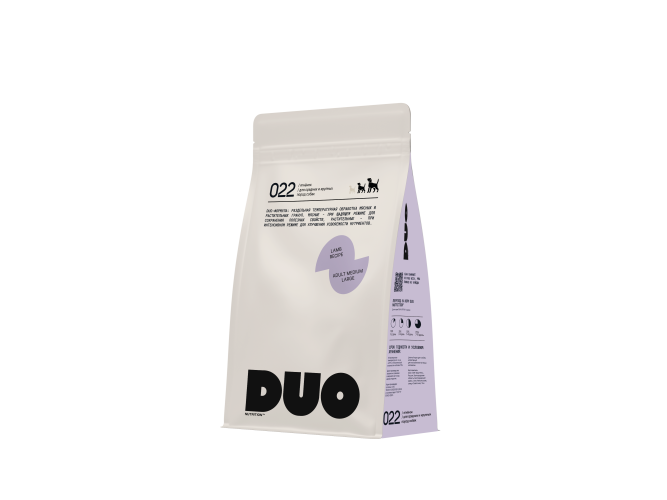 DUO Nutrition сухой полнорационный корм для взрослых собак средних и крупных пород с ягненком и рисом - 1 кг
