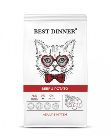Best Dinner Adult &amp; Kitten Beef &amp; Potato сухой корм для котят с 1 месяца и взрослых кошек с говядиной и картофелем - 1,5 кг