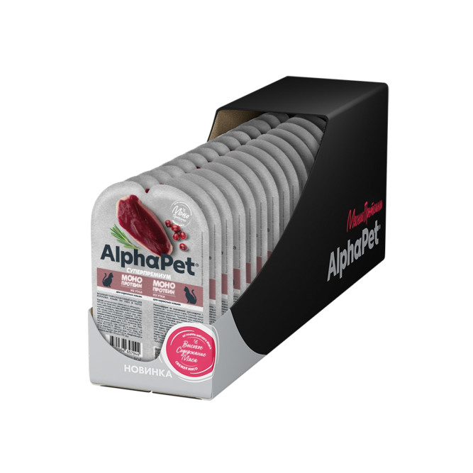 AlphaPet Superpremium Monoprotein влажный корм для взрослых кошек с уткой в соусе, в ламистерах - 80 г х 15 шт