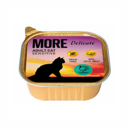 MORE Delicate влажный корм для взрослых кошек при чувствительном пищеварении, паштет с индейкой, в ламистерах - 100 г х 16 шт