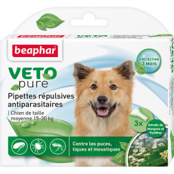 Капли Beaphar BIO SPOT ON для собак средних пород от блох, клещей и комаров с экстрактом маргозы и пиретрума - 3 пипетки