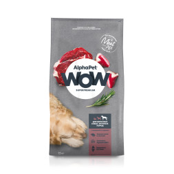 AlphaPet WOW Superpremium полнорационный сухой корм для взрослых собак крупных пород с говядиной и сердцем - 15 кг